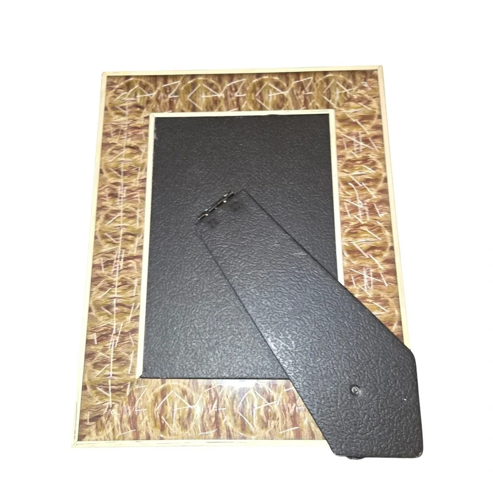 Distressed Metal Glass Photo Frame 5X7 Cream Gold Beaded Embroidered Silk Lined